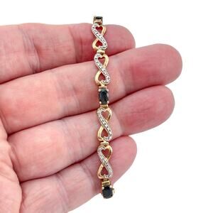 Vintage Gold-Tone Sterling Silver 925 Sapphire Diamond Infinity Bracelet 7"